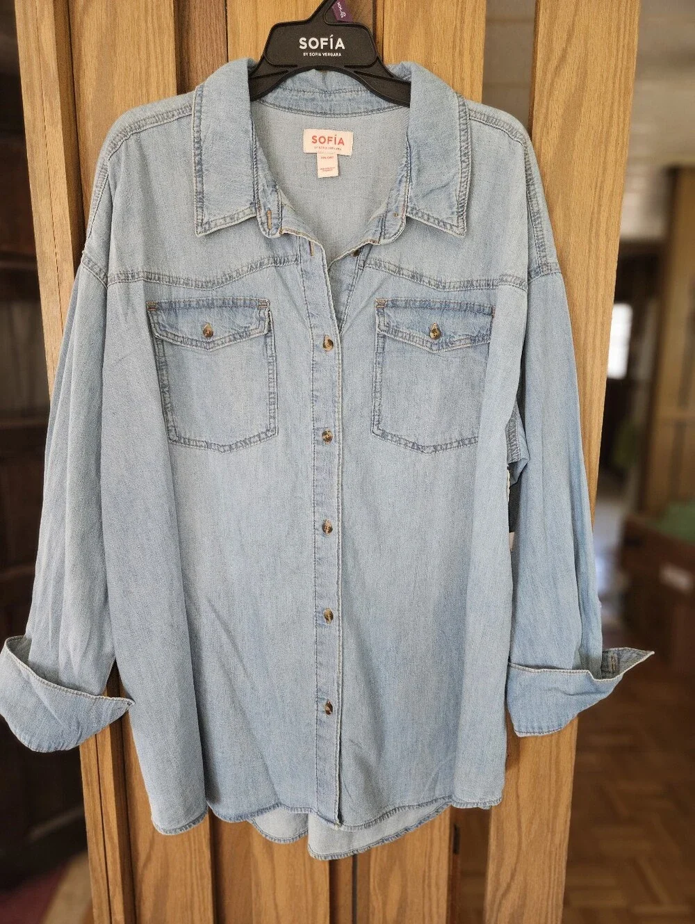 NWT SOFIA Sz XXL (20) Light Wash Denim Button-Up Shirt - Picture 1 of 3